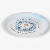 金ゴールド&ブルーウォーターカラーフローラボーイバプテスマ ペーパープレート (アングル)