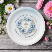 金ゴールド&ブルーウォーターカラーフローラボーイバプテスマ ペーパープレート