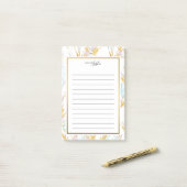 金ゴールド&ブルーウォーターカラーリーフAメモ帳 ポストイット (デスク上)