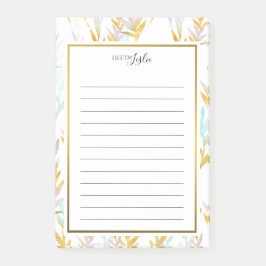 金ゴールド&ブルーウォーターカラーリーフAメモ帳 ポストイット