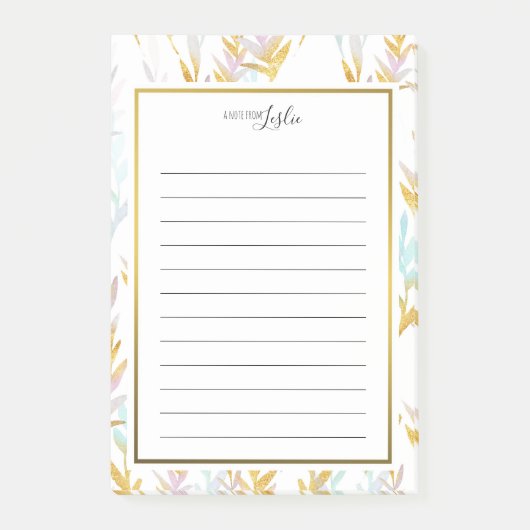 金ゴールド&ブルーウォーターカラーリーフAメモ帳 ポストイット (正面)