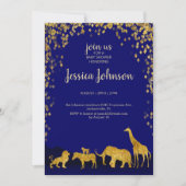 金ゴールド&ブルーサファリベビーシャワー招待状 招待状 (正面)