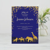 金ゴールド&ブルーサファリベビーシャワー招待状 招待状 (スタンド正面)