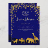 金ゴールド&ブルーサファリベビーシャワー招待状 招待状 (正面/裏面)