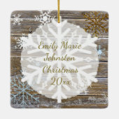 金ゴールド&ブルースノーフレークスホリデーズフォトオーナメント セラミックオーナメント (裏面)