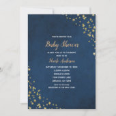 金ゴールド&ブルートゥインクルスターシアルベビーシャワー 招待状 (正面)