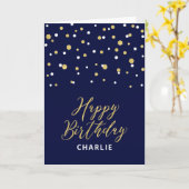 金ゴールド&ブルーハッピーバースデー名前をカスタムするグリーティング カード (黄色い花)
