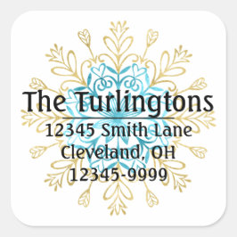 金ゴールド&ブルーハンドメイドスノーフレーク差出人住所 スクエアシール