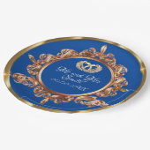 金ゴールド・ブルーパーソナライズされたウェディングパーティー ペーパープレート (アングル)