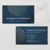 金ゴールド&ブルーフラワー・オブ・ライフ、霊気、チャネリング 名刺 (正面/裏面)