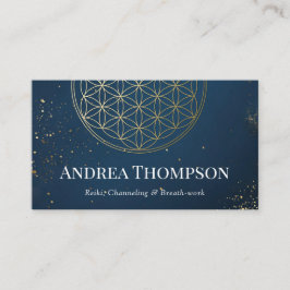 金ゴールド&ブルーフラワー・オブ・ライフ、霊気、チャネリング 名刺