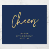 金ゴールド&ブルーレタリング応援大人の誕生日パーティー ビールラベル (シングルラベル)