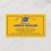 金ゴールド&ブルー卒業ミニ卒業招待状 名刺 (正面)