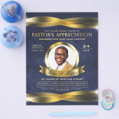 金ゴールド&ブルー牧師の感謝の教会サービス チラシ (シングル)