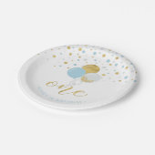 金ゴールド&ブルー紙吹雪バルーン1st誕生日パーティー ペーパープレート (アングル)