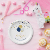 金ゴールド&ブルー紙吹雪バルーン1st誕生日パーティー ペーパープレート (パーティー)