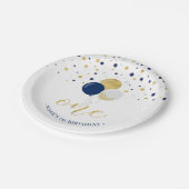 金ゴールド&ブルー紙吹雪バルーン1st誕生日パーティー ペーパープレート (アングル)