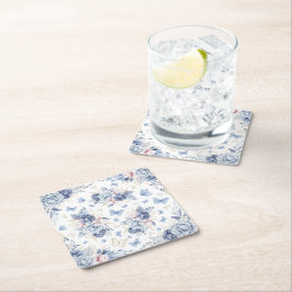 金ゴールド&ブルー蝶ボーイベビーシャワー スクエアペーパーコースター