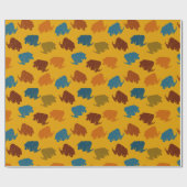 金ゴールド,ブルー,オレンジウールマンモスパターン(の模様が)ある ラッピングペーパー (フラット)