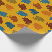 金ゴールド,ブルー,オレンジウールマンモスパターン(の模様が)ある ラッピングペーパー (角)