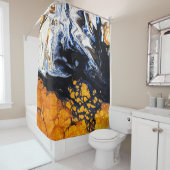 金ゴールド、ブルー&ホワイト絵画アクリル抽象芸術アート シャワーカーテン (インサイチュ)