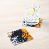 金ゴールド、ブルー&ホワイト絵画アクリル抽象芸術アート スクエアペーパーコースター (インサイチュ)