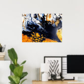 金ゴールド、ブルー&ホワイト絵画アクリル抽象芸術アート ポスター (ホームオフィス)