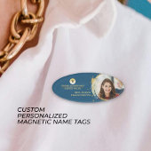 金ゴールド&ブルー、会社のロゴを追加&社員自身の写真 名札