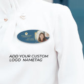 金ゴールド&ブルー、会社のロゴを追加&社員自身の写真 名札