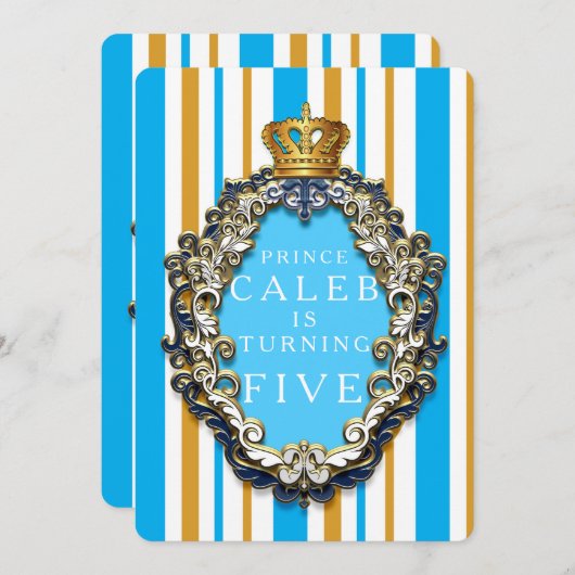 金ゴールド&ブ王室のルーンナーレ誕生日招待状 招待状 (正面/裏面)