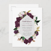 金ゴールド&プラムパープルフローラブライダルシャワー インビテーションポストカード (正面/裏面)