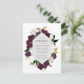 金ゴールド&プラムパープルフローラブライダルシャワー インビテーションポストカード (スタンド正面)