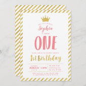 金ゴールド、プリンセス |女の子1歳の誕生日招待状 招待状 (正面/裏面)