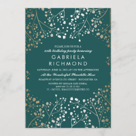 金ゴールド·ベイビーズ·ブレス·ティール（緑がかった色）·エレガント·バースデー·パーティー 招待状