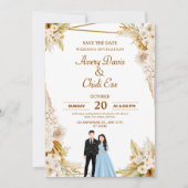 金ゴールド・ベージュフローラ結婚式招待状 招待状 (正面)