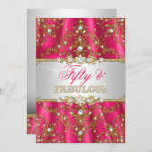 金ゴールド&ホットピンクパールダマスコフィフティと素晴らしい 招待状 (正面/裏面)
