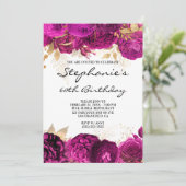 金ゴールド・ホットピンク縁どフローラ60誕生日 招待状 (スタンド正面)