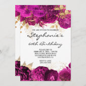 金ゴールド・ホットピンク縁どフローラ60誕生日 招待状 (正面/裏面)