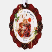 金ゴールド、ホリー&葉クリスマスタータンチェックの写真 オーナメントカード (左)