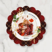 金ゴールド、ホリー&葉クリスマスタータンチェックの写真 フェイバータグ (正面)