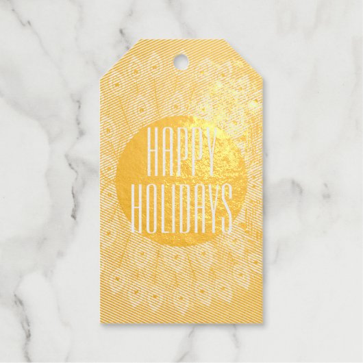 金ゴールド&ホワイトの複雑な羽模様のカスタム文字 ギフトタグ (正面)