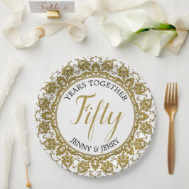 金ゴールド・ホワイトアニバーサリー紙プレート ペーパープレート