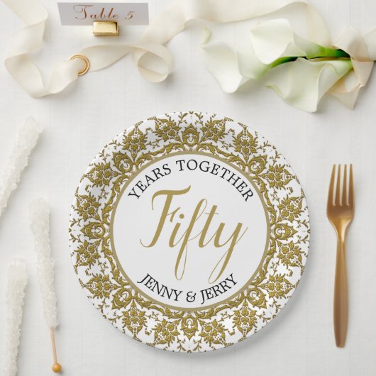 金ゴールド・ホワイトアニバーサリー紙プレート ペーパープレート (ウェディング)