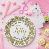 金ゴールド・ホワイトアニバーサリー紙プレート ペーパープレート (パーティー)