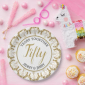 金ゴールド・ホワイトアニバーサリー紙プレート ペーパープレート (パーティー)