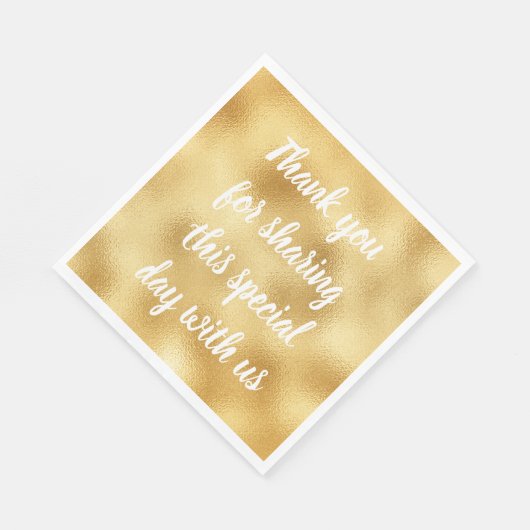 金ゴールド&ホワイトエレガントサンキューウェディングパーティーグラム スタンダードランチョンナプキン (角)