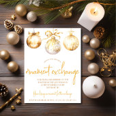 金ゴールド&ホワイトオーナメントエクスチェンジホリデーパーティー 招待状
