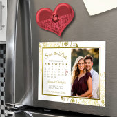 金ゴールド&ホワイトカレンダー&写真日付マグネットを保存 マグネット招待状