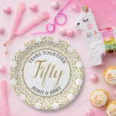 金ゴールド・ホワイトクラシック記念日紙プレート ペーパープレート (パーティー)