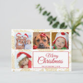 金ゴールド&ホワイトクリスマスホリデーファミリーフォトカード 招待状 (スタンド正面)